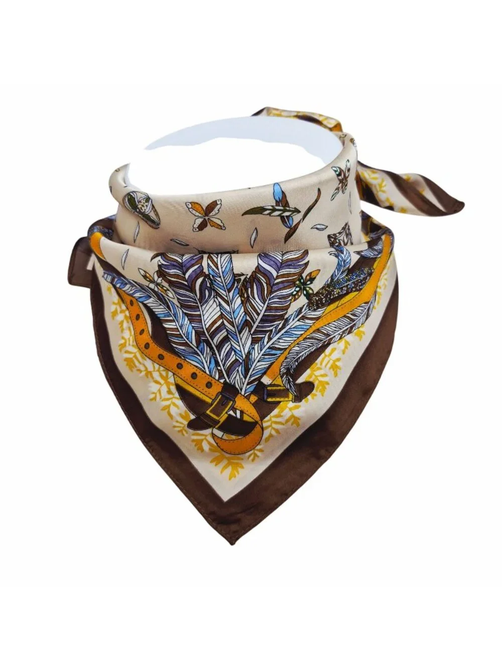 ⭐Luxury Elegant Bandana Silky Square Scarf Beige Floral Versatile Soft Hijab New